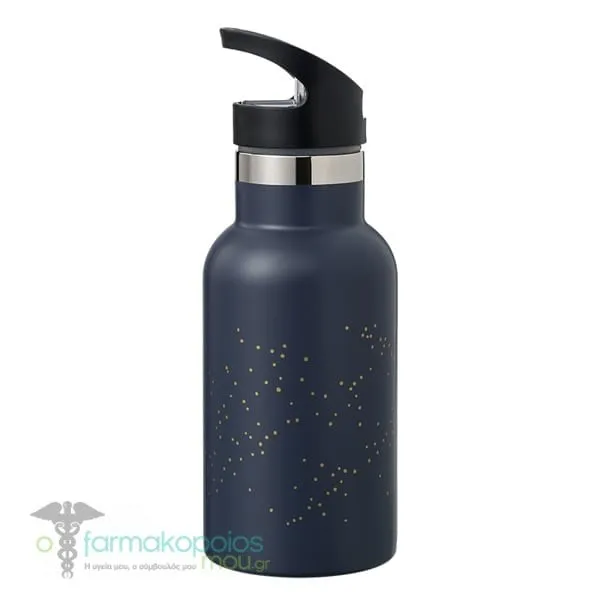 Fresk Nordic Flask Thermos Bottle with Straw & Cap, 350ml - Indigo-Dots