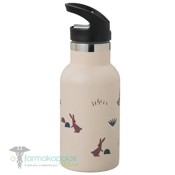 Fresk Nordic Flask Thermos Bottle with Straw & Cap, 350ml - Rabbit Sandshell