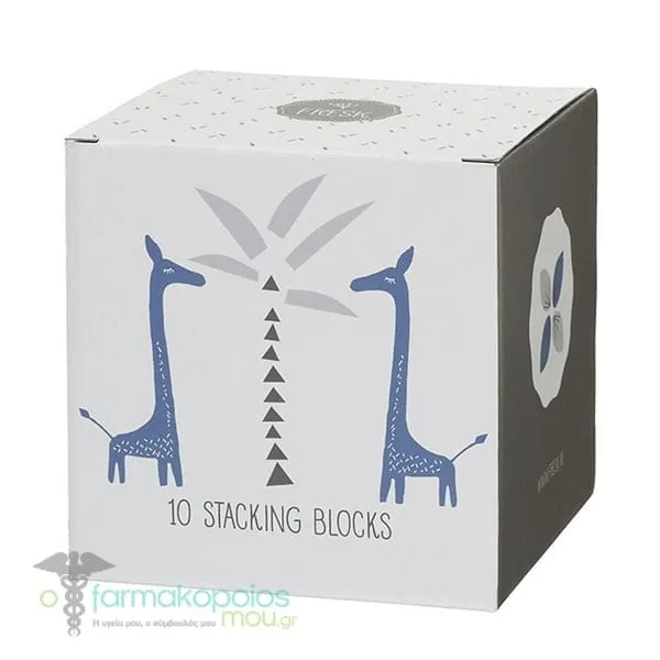 Fresk Stacking Blocks, 10pcs - Giraf-Swan Blue