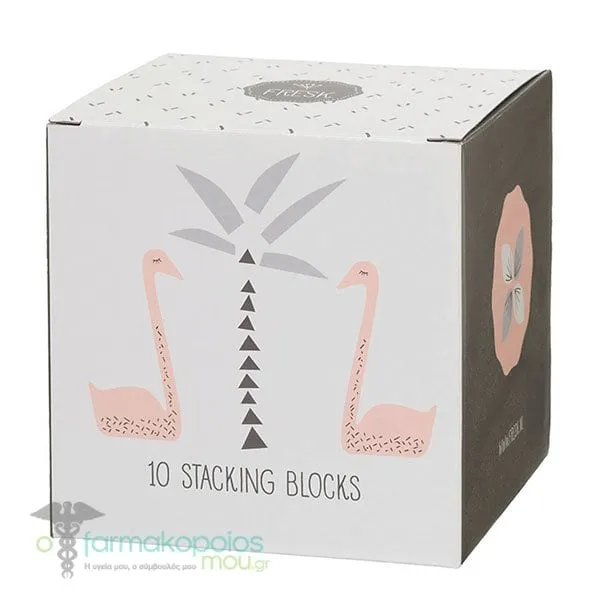 Fresk Stacking Blocks, 10pcs - Giraf-Swan Pink