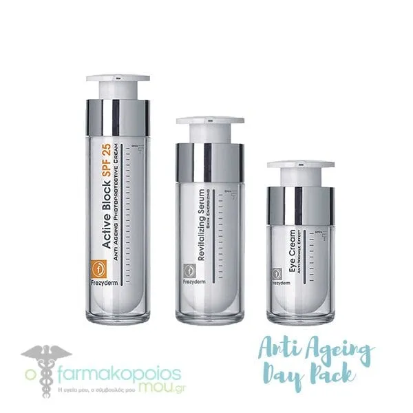 Frezyderm Anti-Ageing Day Pack with Revitalizing Serum, 30ml, Anti-Wrinkle Eye Cream, 15ml & Active Block SPF25 Anti-Ageing Photoprotective Cream, 50ml