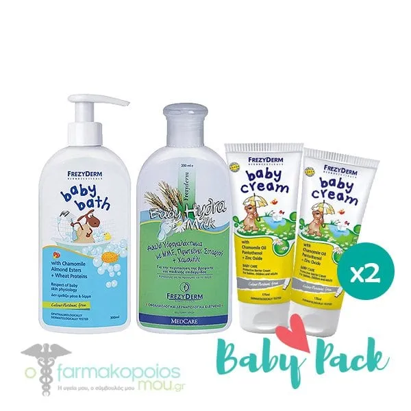 Frezyderm Baby Pack with Baby Cream Nappy Rash Cream, 2x175ml, Baby Bath, 300ml & Baby Hydra Milk, 200ml