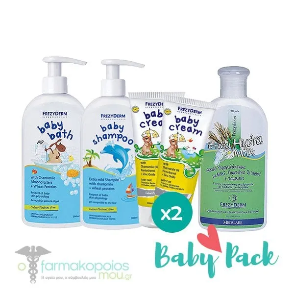 Frezyderm Baby Pack with Baby Cream Nappy Rash Cream, 2x175ml, Baby Bath, 300ml, Baby Hydra Milk, 200ml & Baby Shampoo, 300ml