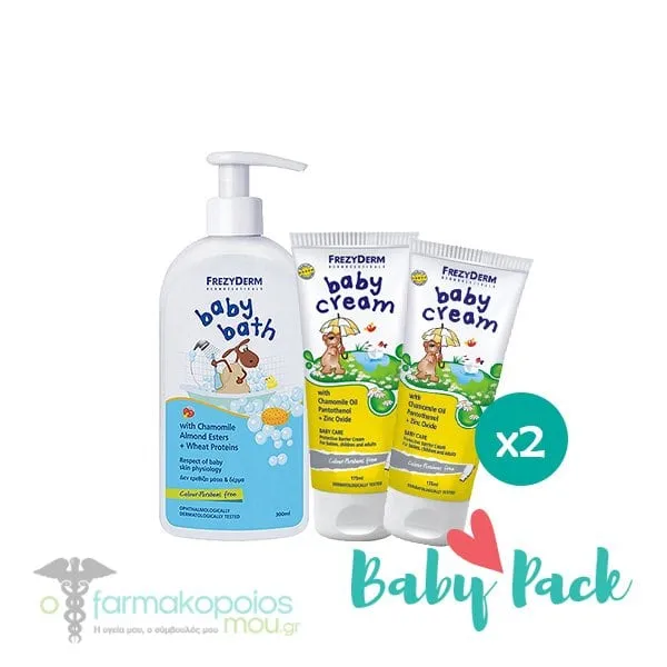 Frezyderm Baby Pack with Baby Cream Nappy Rash Cream, 2x175ml & Baby Bath, 300ml
