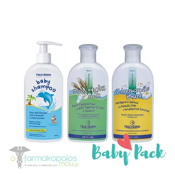 Frezyderm Baby Pack with Baby Chamomile Bath, 200ml, Baby Hydra Milk, 200ml & Baby Shampoo, 300ml