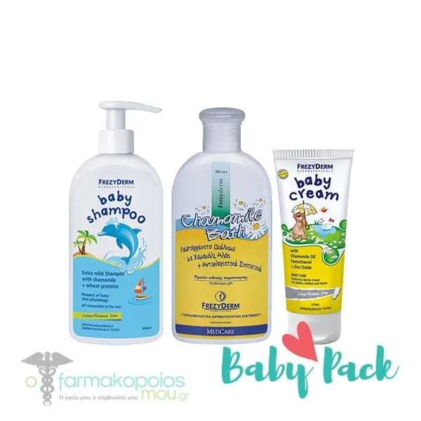 Frezyderm Baby Pack with Baby Cream Nappy Rash Cream, 175ml, Baby Chamomile Bath, 200ml & Baby Shampoo, 300ml