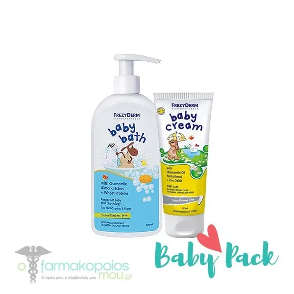 Frezyderm Baby Pack with Baby Cream Nappy Rash Cream, 175ml & Baby Bath, 300ml