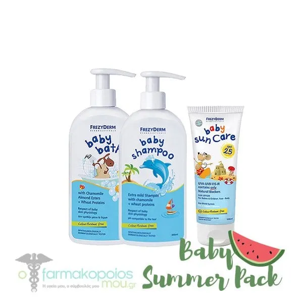 Frezyderm Baby Summer Pack with Baby Sun Care SPF25, 100ml, Baby Bath, 300ml & Baby Shampoo, 300ml