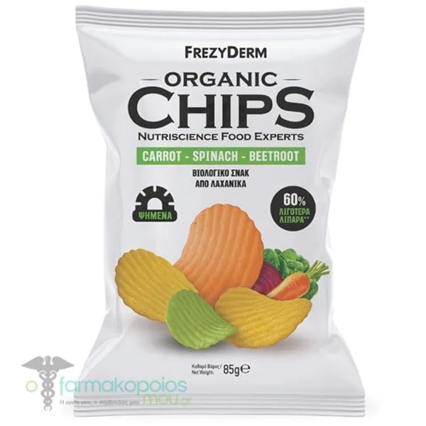 Frezyderm Organic Chips Βιολογικό Σνακ Λαχανικών με Καρότο, Σπανάκι & Παντζάρι, 85g
