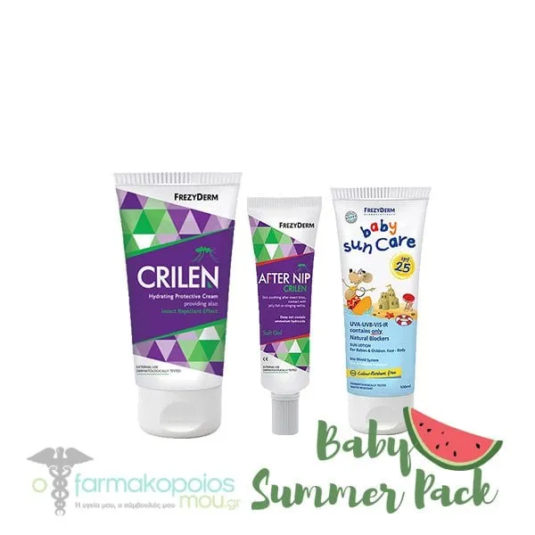 Frezyderm Baby Summer Pack with Baby Sun Care SPF25, 100ml, Crilen Hydrating Protective Cream, 125ml & Crilen After Nip Gel, 30ml, 1set