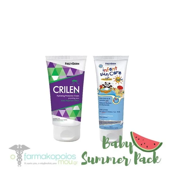 Frezyderm Infant Summer Pack with Infant Sun Care SPF50+ from 12 Months, 100ml & Crilen Hydrating Protective Cream & Insect Repellent, 125ml, 1set