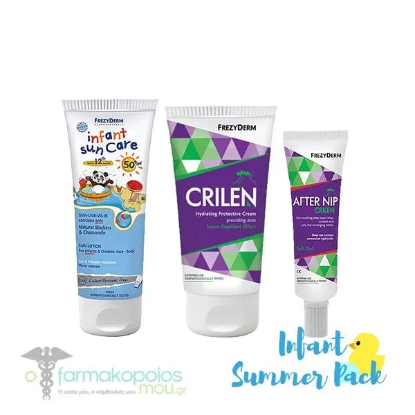 Frezyderm Infant Summer Pack with Infant Sun Care SPF50+ from 12 Months, 100ml, Crilen Hydrating Protective Cream & Insect Repellent, 125ml & Crilen After Nip Gel, 30ml, 1set