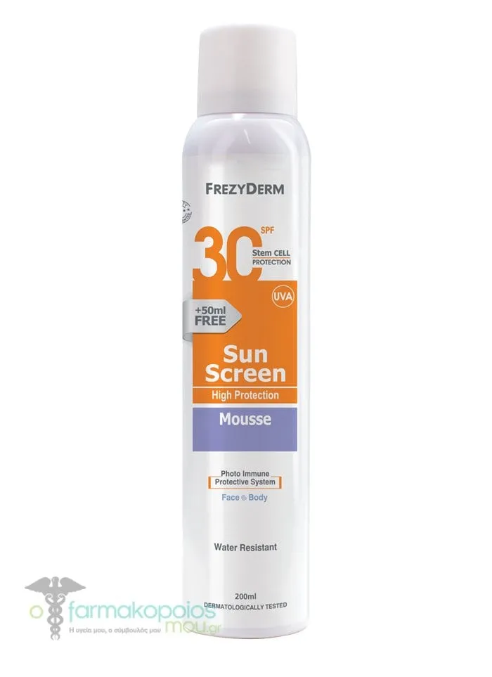 Frezyderm Sun Screen Mousse Face & Body SPF30, 200ml