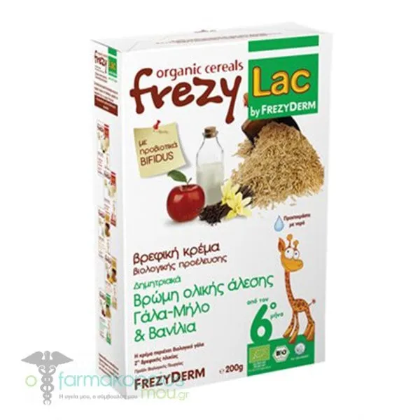 Frezylac Organic Cereals Wholemeal Oat with Milk, Apple & Vanilla 6m+, 200gr