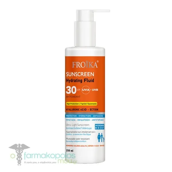 Froika Sunscreen Hydrating Fluid SPF 30+ Αντιηλιακό Ενυδατικό Γαλάκτωμα με Υαλουρονικό Οξύ για Πρόσωπο & Σώμα, 250ml