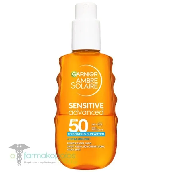 Garnier Ambre Solaire Sensitive Advanced Eνυδατικό Αντηλιακό Νερό SPF50, 150ml