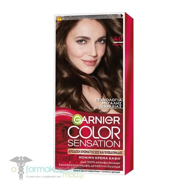 Garnier Color Sensation Μόνιμη Βαφή Μαλλιών No 4.0 Καστανό, 40ml