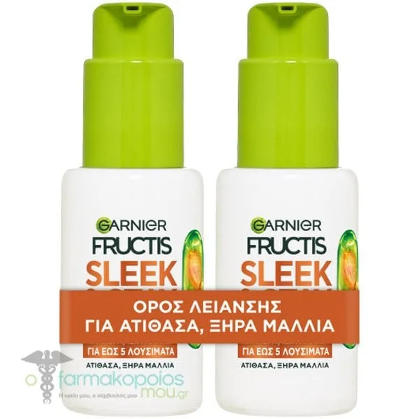 Garnier Fructis Promo Keratin Sleek Serum Ορός Λείανσης Μαλλιών & Λάμψης, 2x50ml