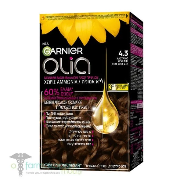 Garnier Olia Permanent Hair Dye No4.3 Golden Brown, 60g