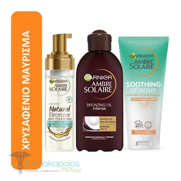 Garnier Tan Collection Bundle with Natural Bronzer Self Tan Mousse, 200ml, Bronzing Oil Intense, 200ml & Soothing After Sun, 200ml, 1set