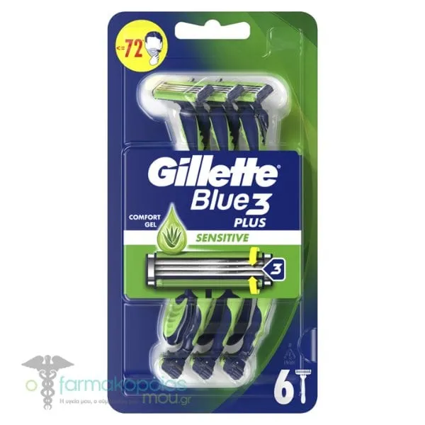 Gillette Blue 3 Plus Sensitive Disposable Razors, 6pcs