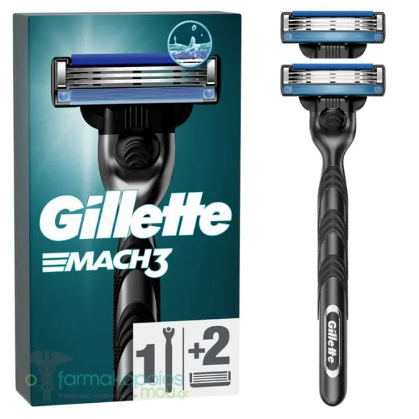 Gillette Mach3 Men's Razor Handle, 1pc & Razor Blade Refills, 2pcs