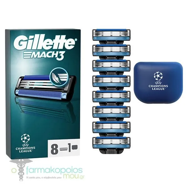 Gillette Mach3 Replacement Razor Heads, 8pcs & Protective Travel Cover, 1pc, 1set