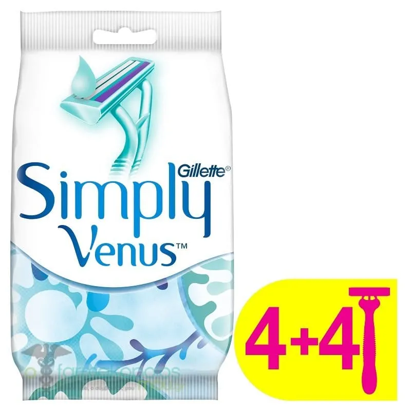 Gillette Simply Venus 2 Women's Disposable Razors, 4pcs + 4pcs FREE