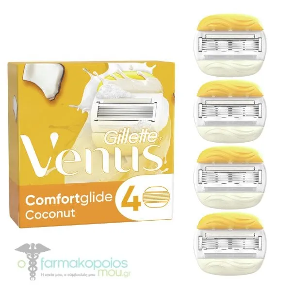 Gillette Venus ComfortGlide Coconut Scent Olay Coconut Razor Blade Refills, 4pcs