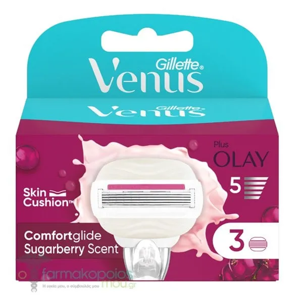 Gillette Venus ComfortGlide Sugarberry Scent Women's Razor Replacement Heads, 3pcs