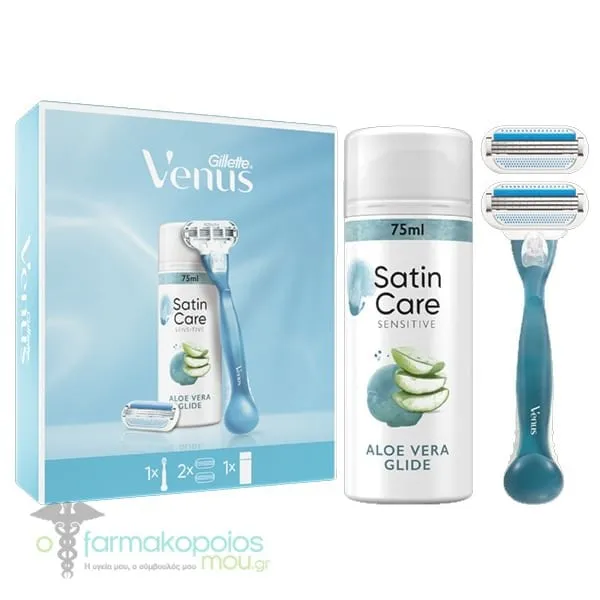 Gillette Venus Promo Satin Care Sensitive, 75ml, Woman's Razor, 1pc & Replacement Heads, 2pcs, 1set