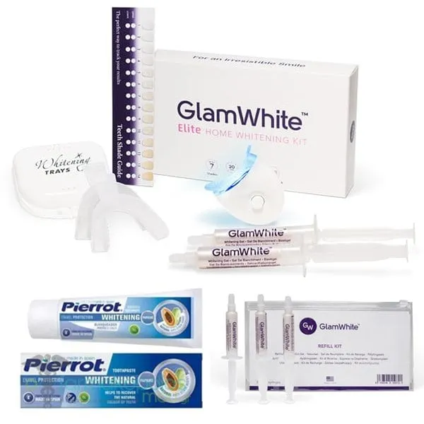 GlamWhite Promo Elite Home Whitening Kit, 1pc, Pierrot Whitening Toothpaste, 75ml & Refill Replacement Gel, 3x5ml, 1set