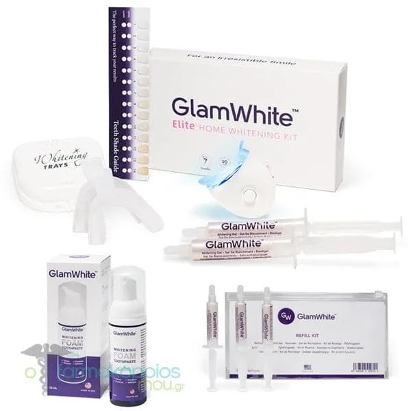 GlamWhite Promo GlamWhite Elite Home Whitening Kit, 1pc, Refill Spare Parts Gel, 3x5ml & Whitening Foam, 50ml, 1set