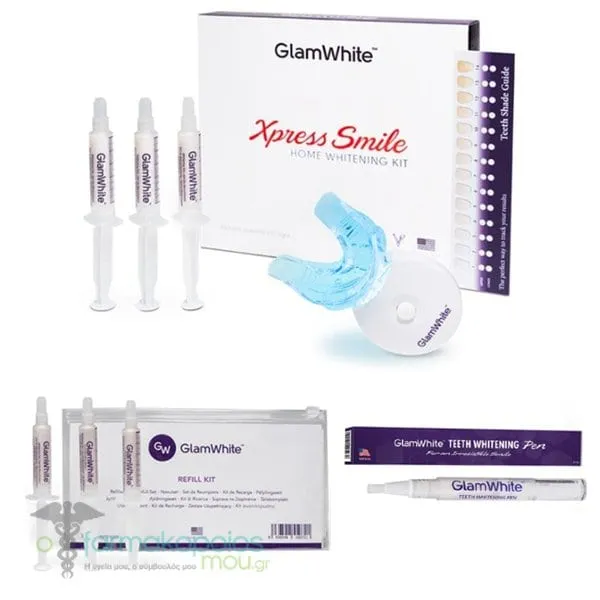 GlamWhite Promo Xpress Smile Kit Ολοκληρωμένο Σύστημα Λεύκανσης Δοντιών, 1τεμ, Refill Ανταλλακτικά Τζελ Λεύκανσης Δοντιών, 3x5ml & Teeth Whitening Pen Στυλό Λεύκανσης Δοντιών, 2ml, 1σετ