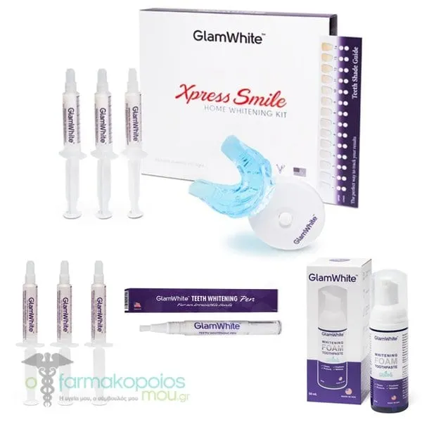GlamWhite Promo Xpress Smile Kit, 1pc, Refill Replacement Gel, 3x5ml, Teeth Whitening Pen, 2ml & Whitening Foam, 50ml, 1set