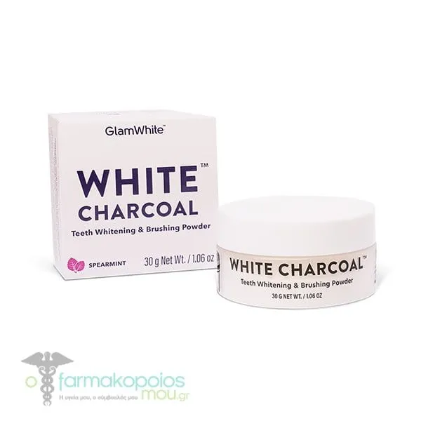 Glamwhite White Charcoal Teeth Whitening & Brushing Powder, 30g