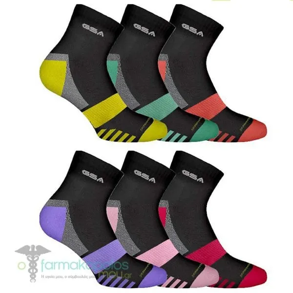 GSA Βamboo[+] 7496 Women’s Extra Cushioned Performance Quarter Recycled Socks, 6pack - 51 Black-Multicolor