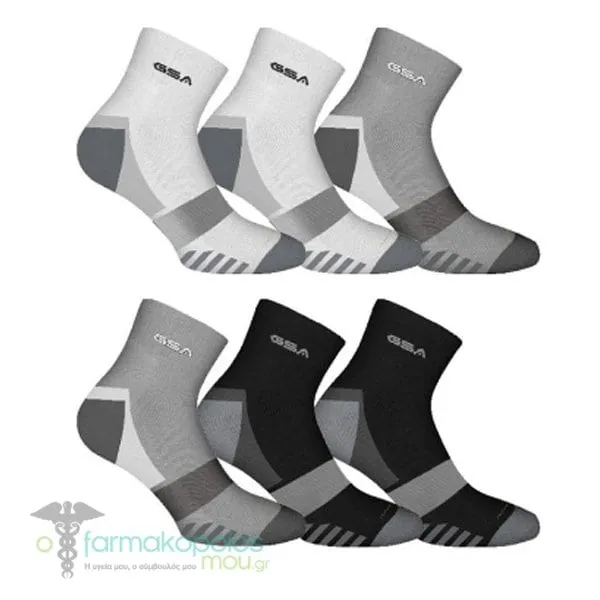 GSA Bamboo[+] 7496 Men’s Extra Cushioned Performance Quarter Recycled Socks, 6pack - 50 White-Gray-Black