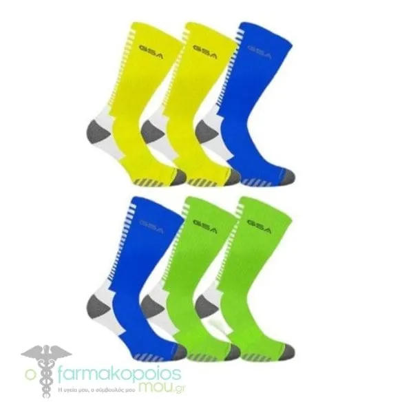 GSA Bamboo[+] 7986 Men’s Extra Cushioned Performance Crew Recycled Socks, 6pack - 51 Yellow-Blue-Green