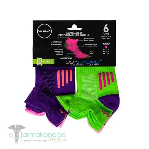GSA Hydro[+] 6306 Women’s Ultralight High Performance Low Cut Recycled Socks, 6pack - 50 Multicolor