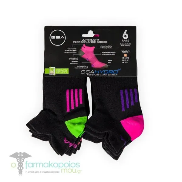 GSA Hydro[+] 6306 Women’s Ultralight High Performance Low Cut Recycled Socks, 6pack - 51 Black-Multicolor
