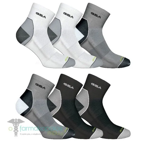 GSA Organic Plus[+] 3636 Men’s Extra Cushioned Performance Quarter Eco-friendly Socks, 6pack - 50 White-Gray-Black