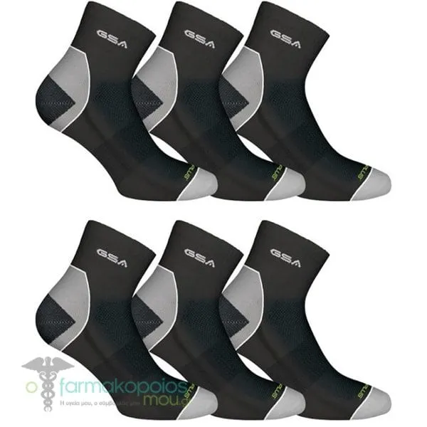 GSA Organic Plus[+] 3636 Men’s Extra Cushioned Performance Quarter Eco-friendly Socks, 6pack - 51 Grey-Black