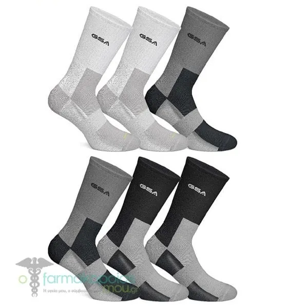 GSA Organic Plus[+] 3646 Men’s Fully Cushioned Performance Crew Eco-friendly Socks, 6pack - 50 White-Gray-Black