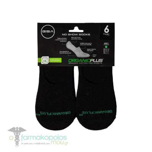 GSA Organic Plus[+] 3656 Men’s No Show Ultralight Socks, 6pack - 51 Black