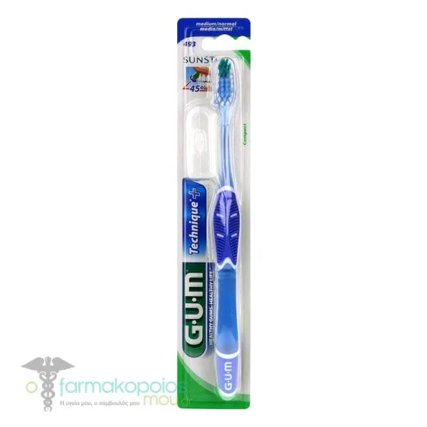 Gum 493 Technique+ Compact Medium Toothbrush, 1pc - Μπλέ