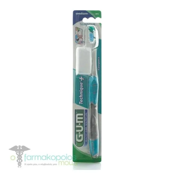 Gum 493 Technique+ Compact Medium Toothbrush, 1pc - Πετρολ