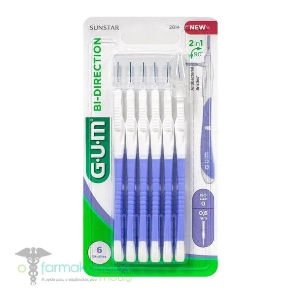 Gum Bi-Directional Ultra Fine 0.6mm Interdental Brushes, 6pcs