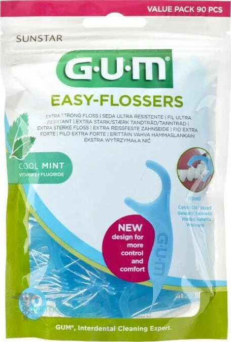 Gum Easy Flossers (890) Extra Strong Floss Fluoride & Vitamin E Cool Mint Flavor, 90pcs