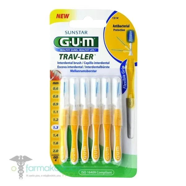 Gum Trav-ler Interdental Brush 1.3mm Yellow, 6pcs
